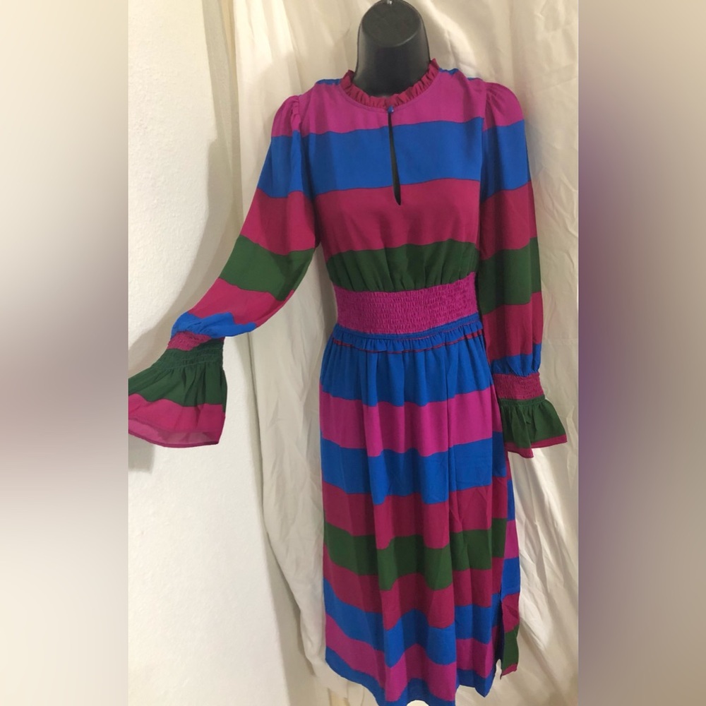 Sugarlips Maley Saige ria Magenta Multi Striped Midi Dress size small brand new